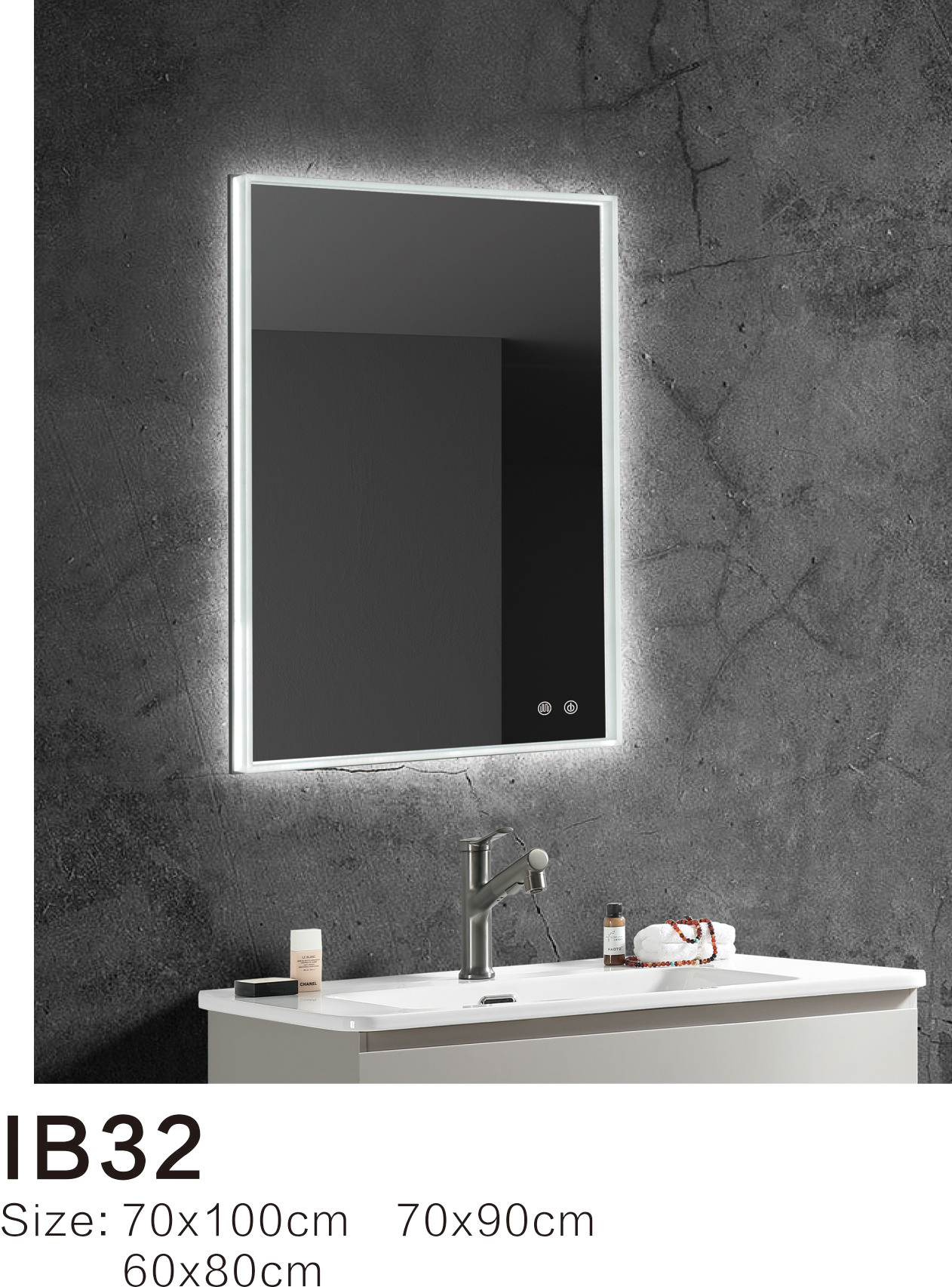 Slim White Framed Vertical LED Bathroom Mirror IB32
