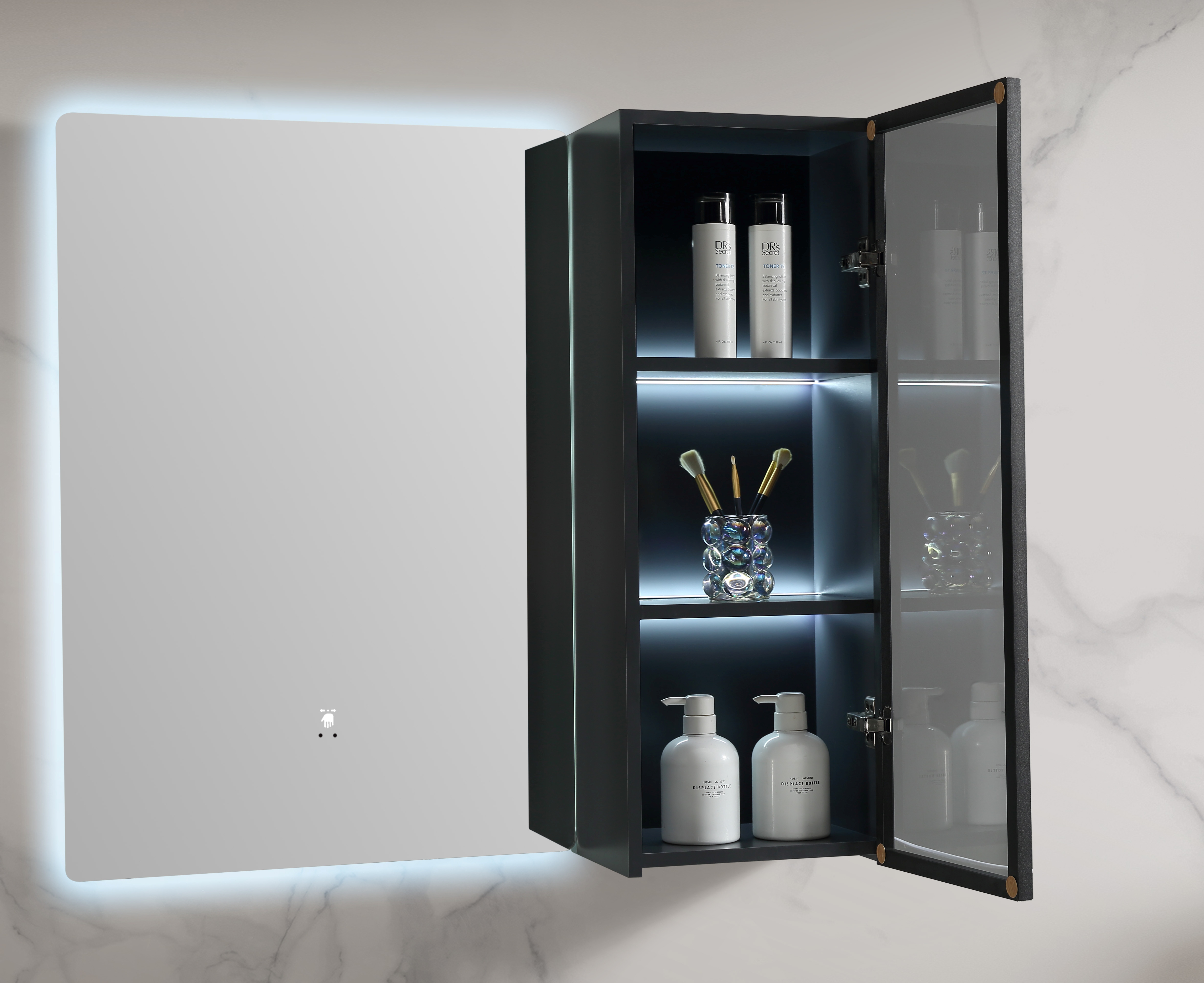 PVC Bathroom Wall Wash Basin Cabinet With Hand Wave Mirror LY015 3