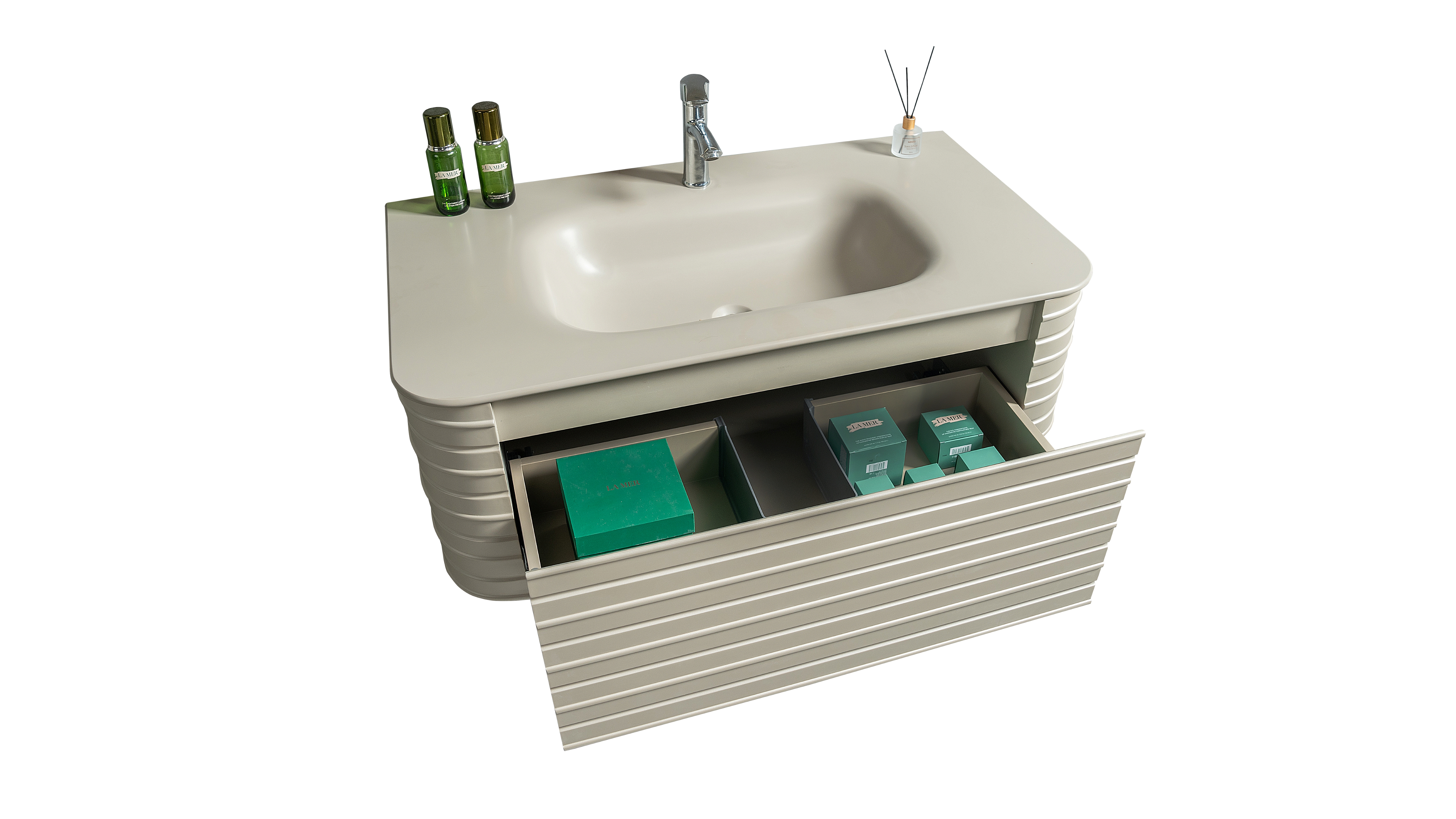 PVC Bathroom Wall Wash Basin Cabinet With Hand Touch Mirror LY012 3