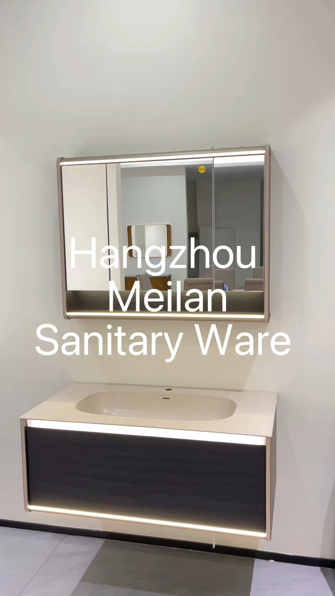 Modern Plywood Bathroom Vanity With Motion Sensor LED Light & Sintered Stone Sink