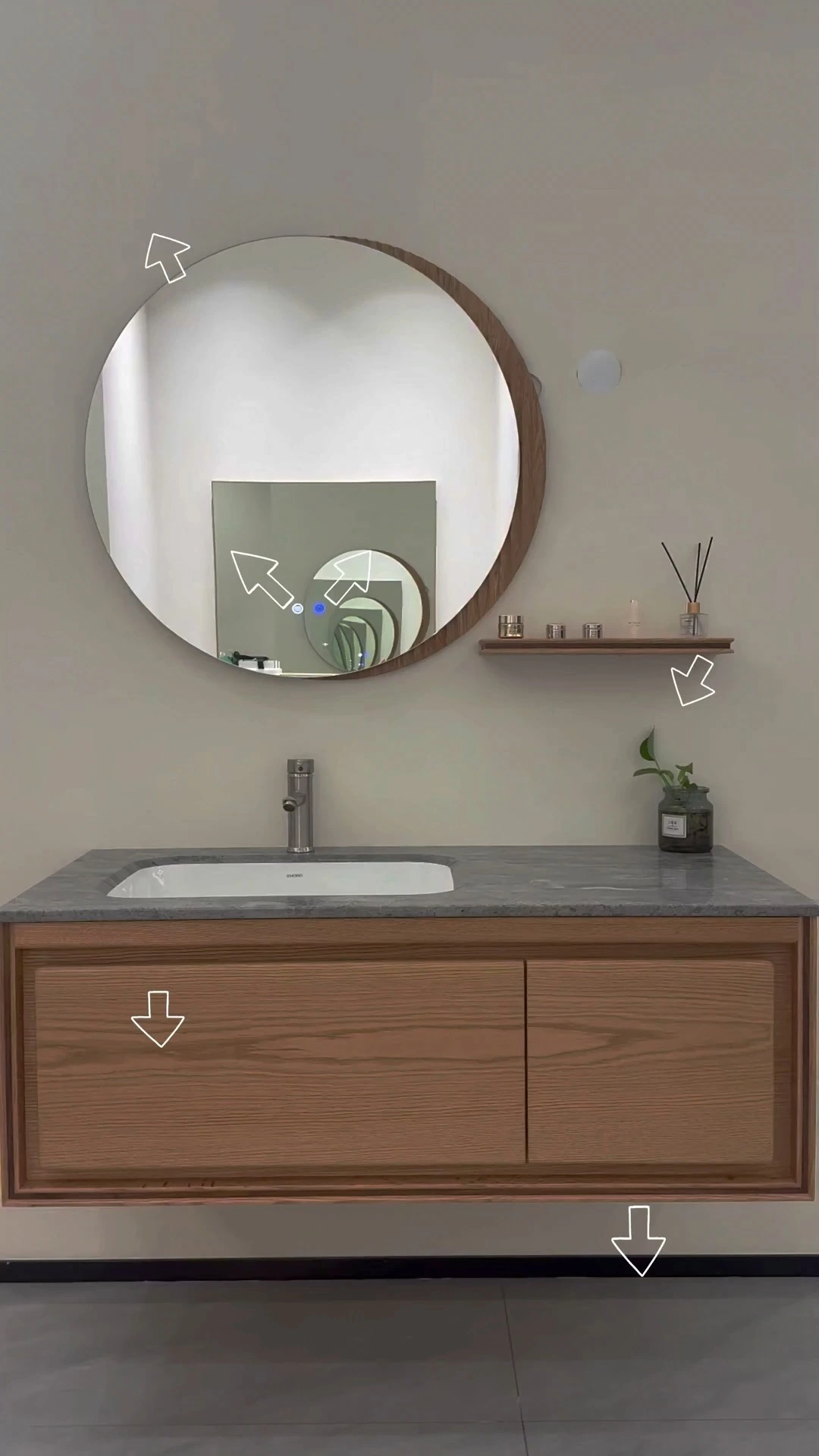 Modern Wooden Bathroom Vanity with Smart LED Mirror