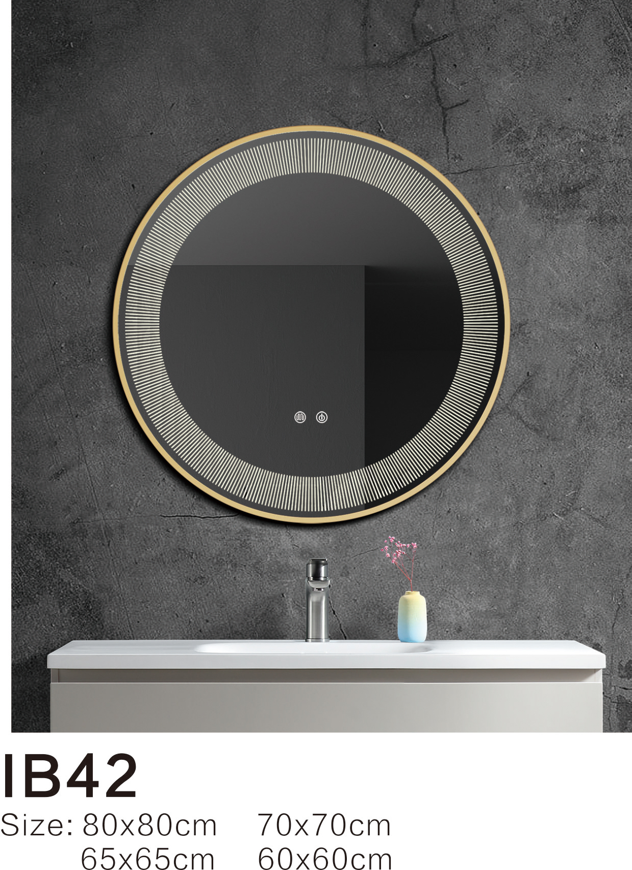 Luxury Gold Framed Sunburst Radial Round LED Bathroom Mirror IB42