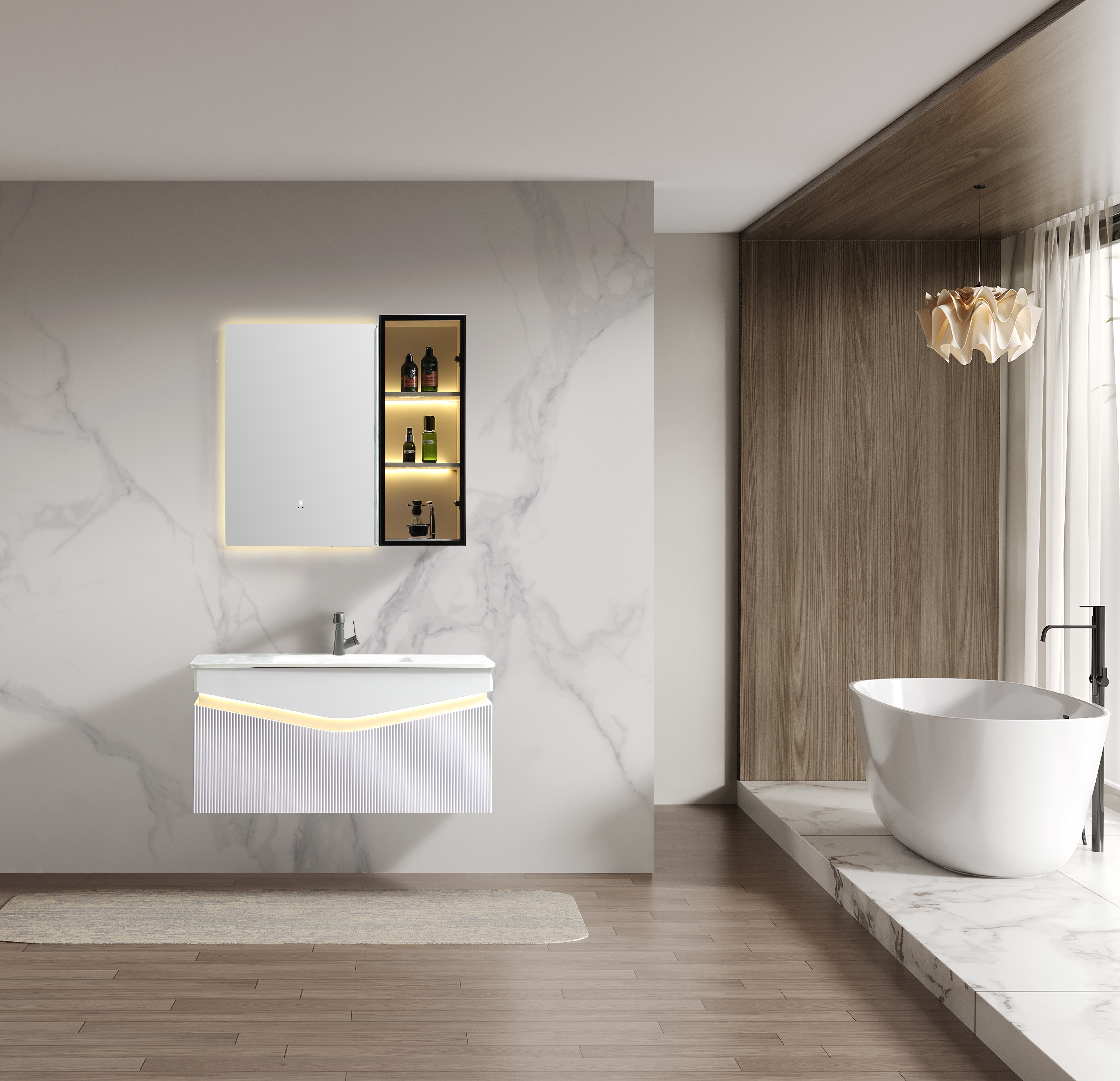 PVC Bathroom Wall Wash Basin Cabinet With hand sweep switch Mirror LY032