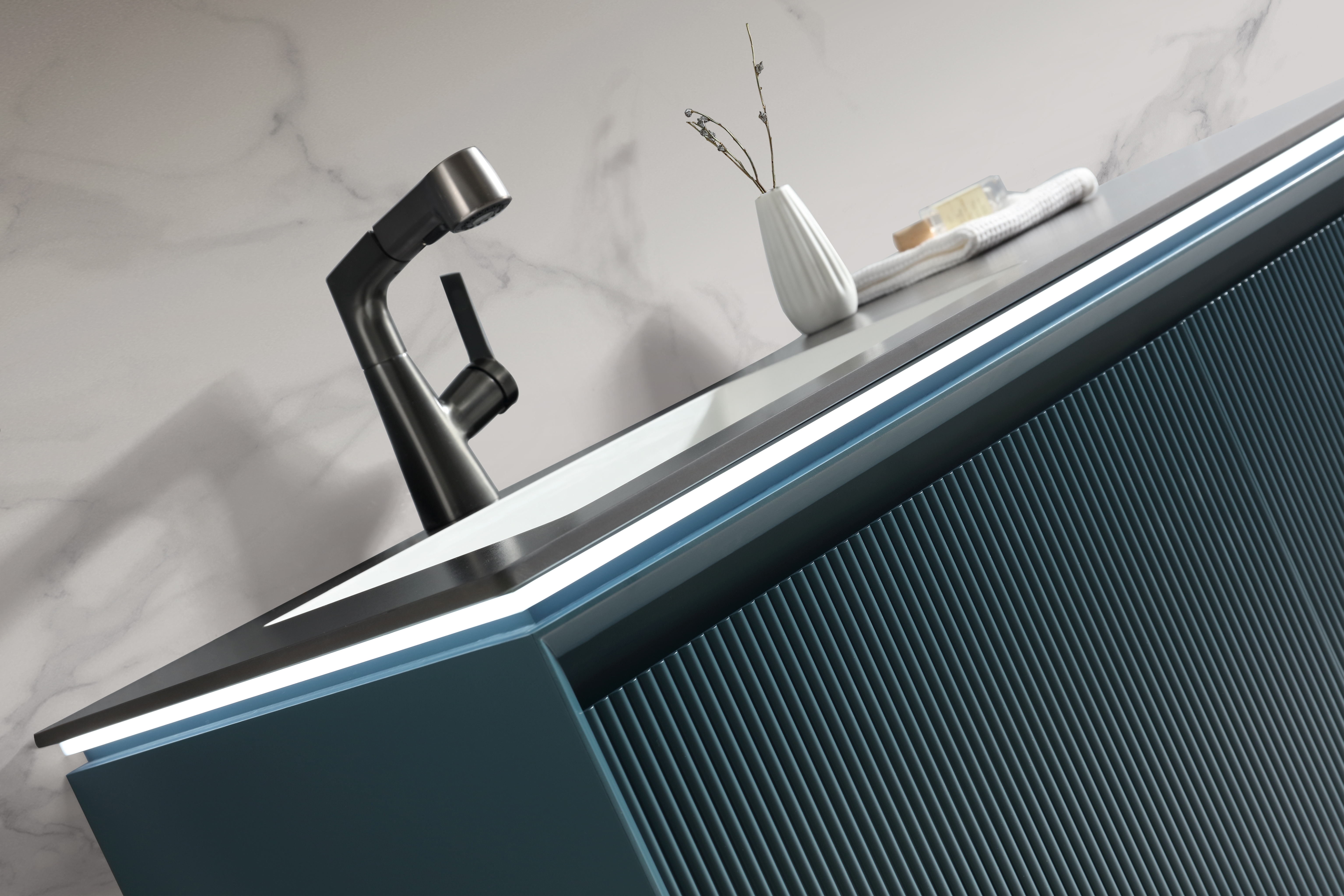 PVC Bathroom Wall Wash Basin Cabinet With Hand Wave Mirror LY014 3