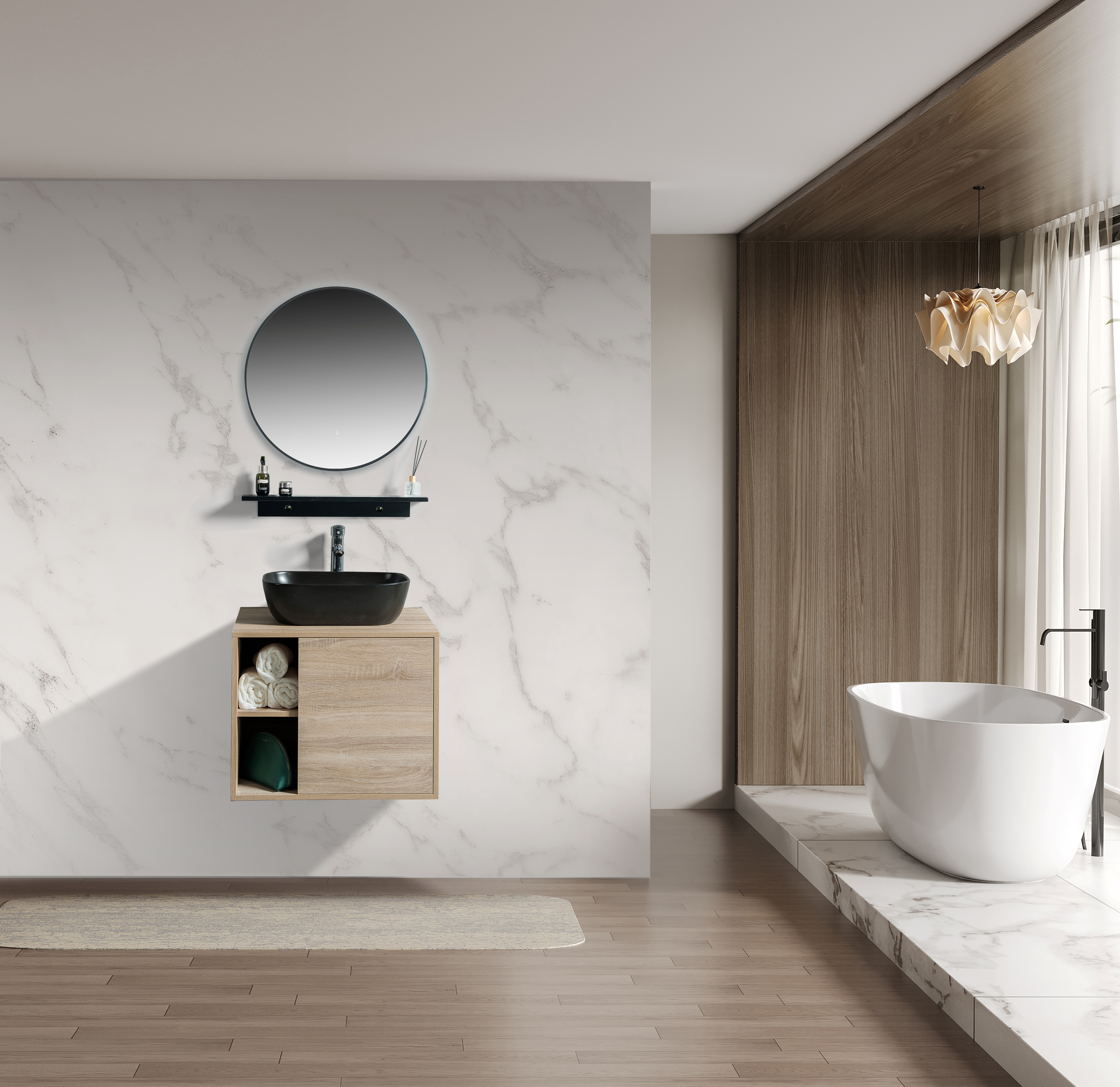 PVC Bathroom Wall Wash Basin Cabinet With hand sweep switch Mirror LY046