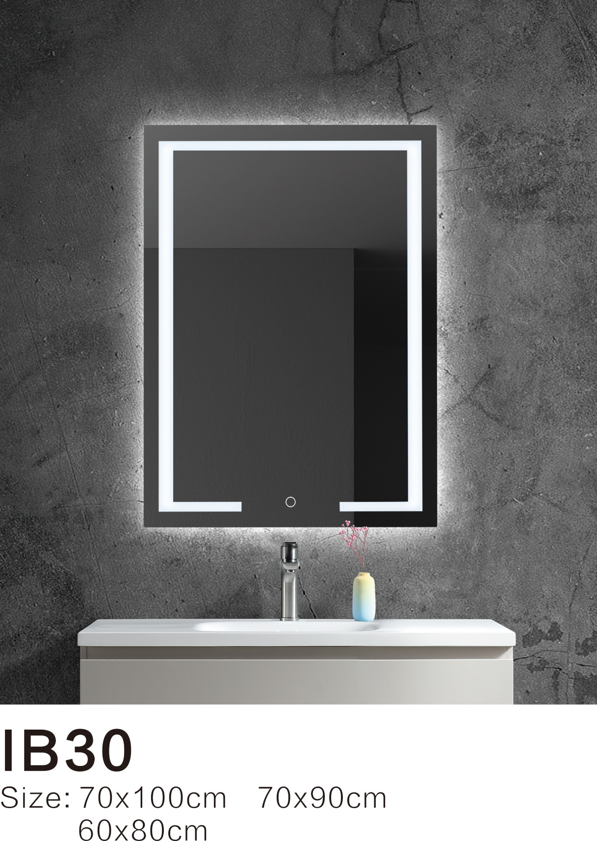 Black Base U-Shaped Half Frame LED Bathroom Mirror IB30